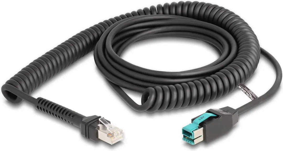 Delock Coiled Cable RJ50 male naar PoweredUSB male 12V