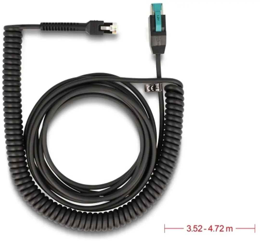Delock Coiled Cable RJ50 male naar PoweredUSB male 12V - 3m - Zwart
