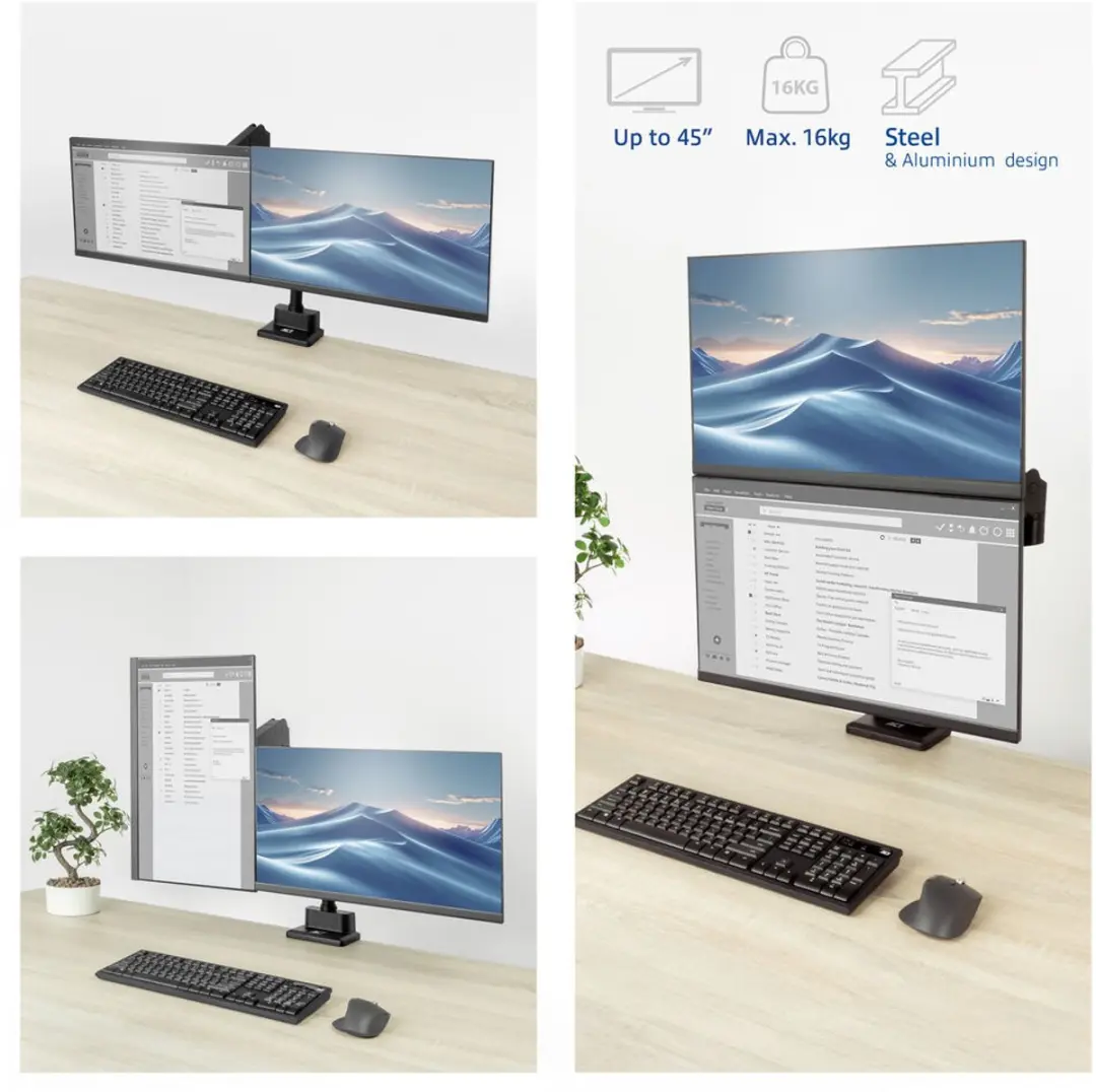 ACT Monitorarm 34" Office Solid Pro AC8330 - 2 Schermen - Zwart