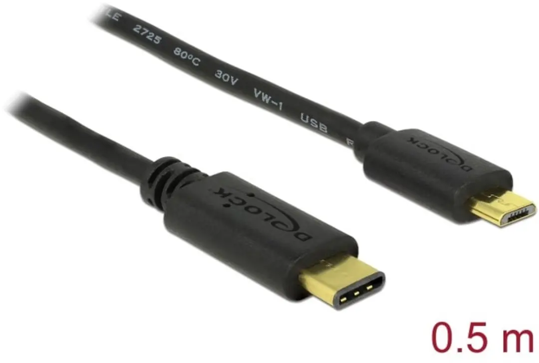 Delock 83333 USB-kabel USB 2.0 USB-micro-B naar USB-C - 0,50 m - Zwart