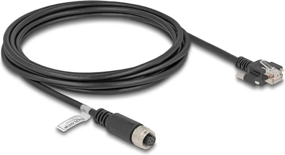 Delock M12 A-coded 8-pin Kabel - RJ45 - Cat.5e FTP 3m - Zwart