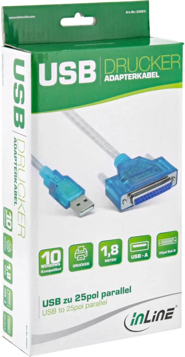 InLine USB naar Parallelle Adapterkabel 25-pin 1,8m