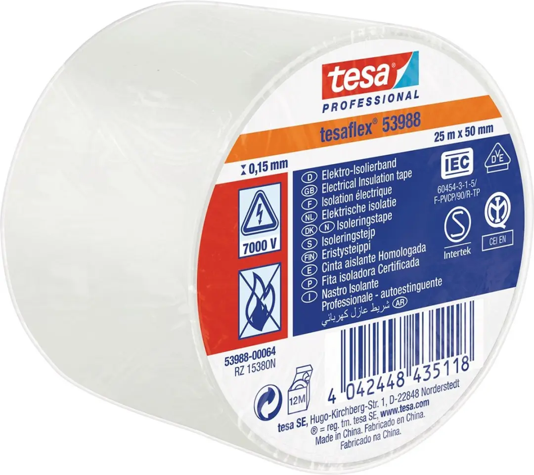 Tesa 53988-00064-00 Isolatietape Wit - 25m x 50mm