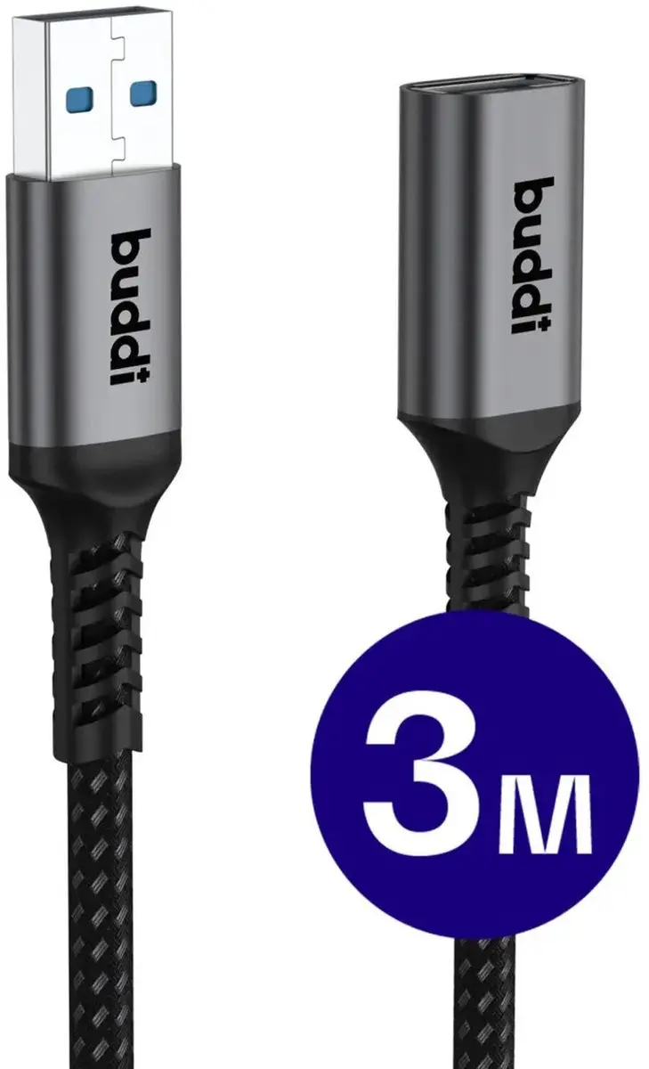 Buddi Flex USB 3.0 Verlengkabel A-A Zwart 3m