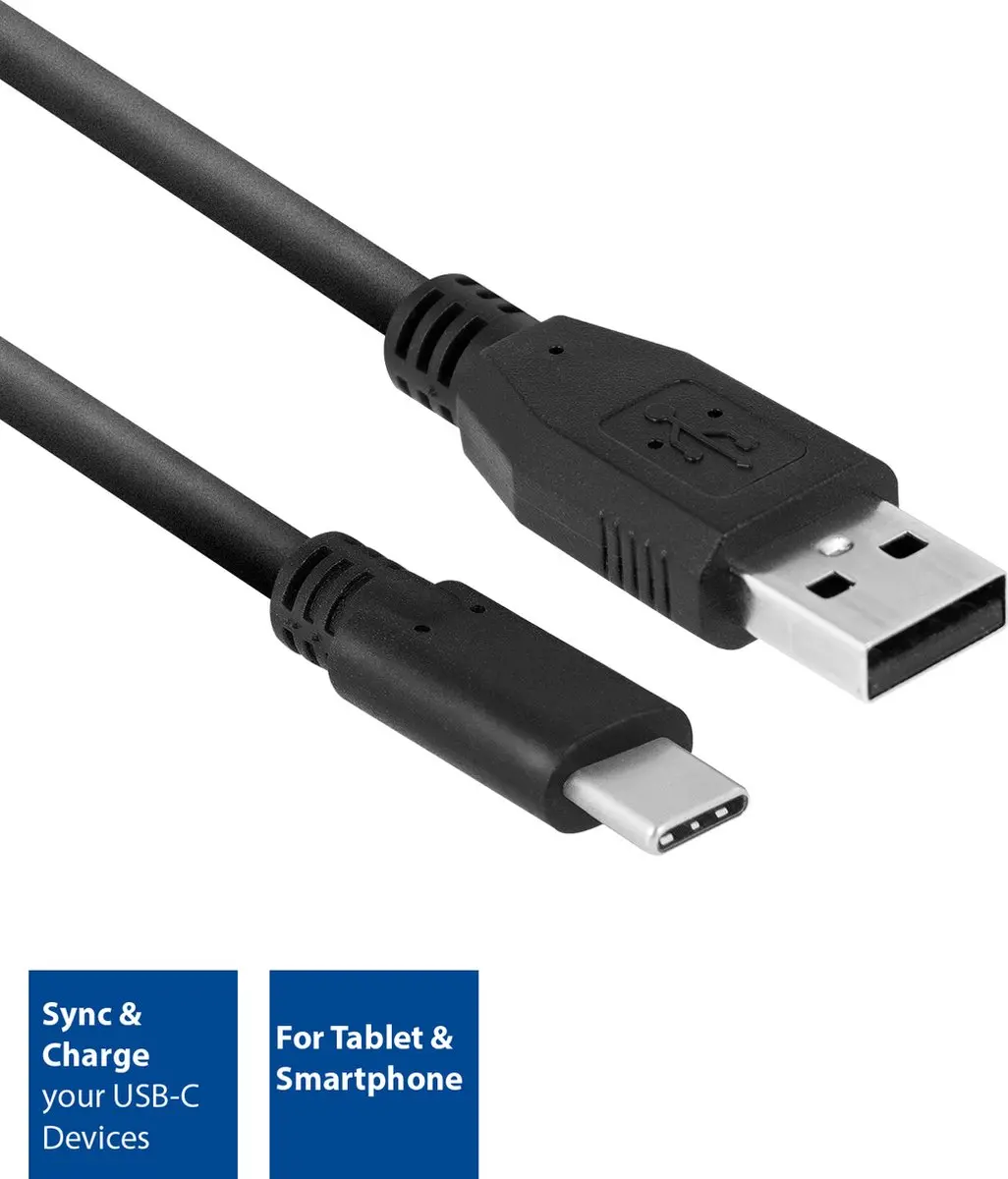 ACT AC3020 USB-kabel 1m USB-A naar USB-C - Zwart