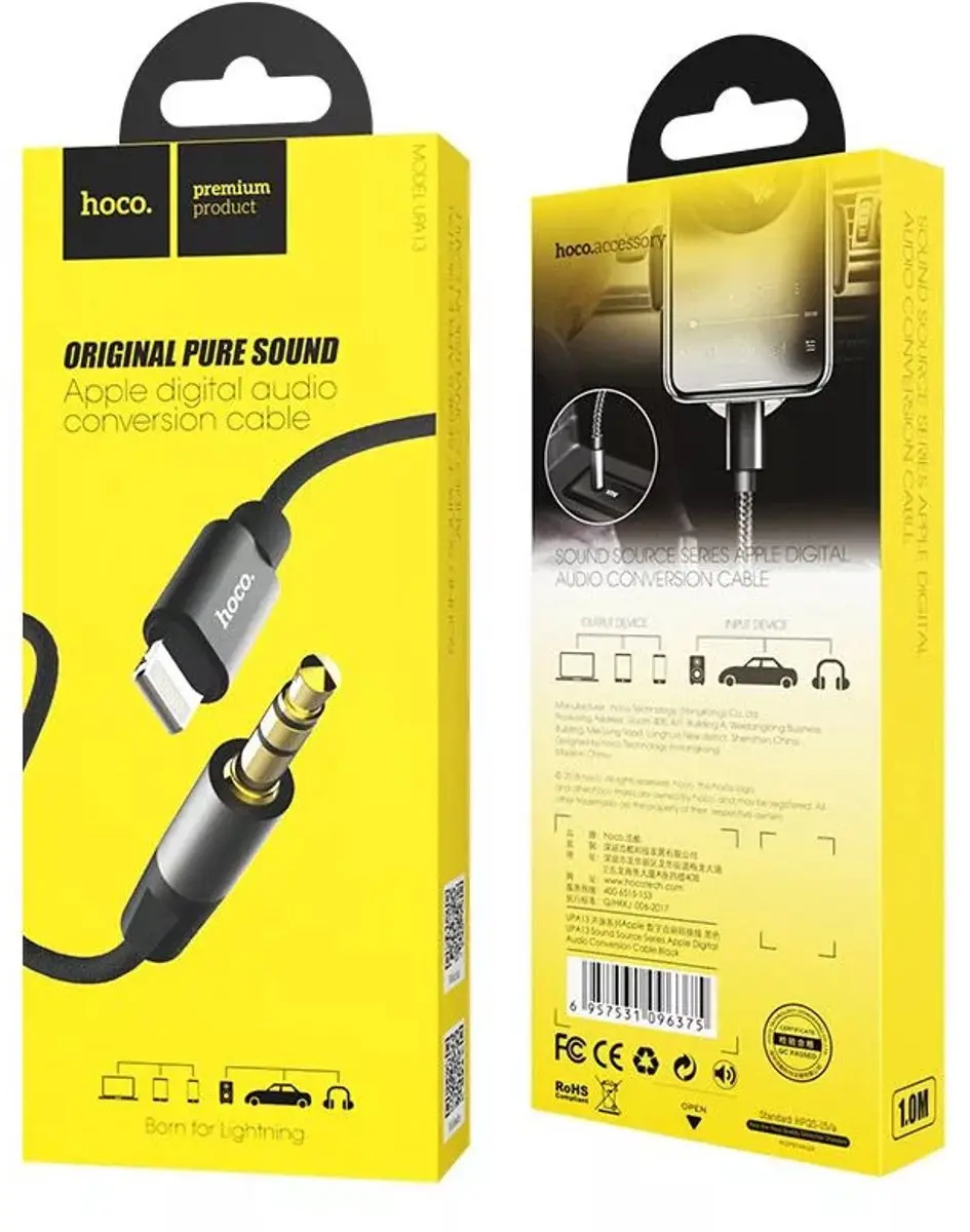 Hoco UPA13 Audiokabel 3,5mm Jack - 1m - Zwart