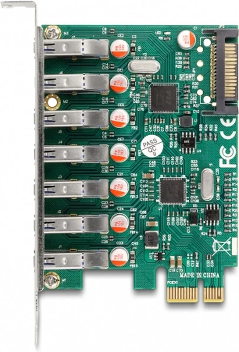 Delock PCIe Kaart 7x USB 5Gbps Type-A - Groen/Grijs