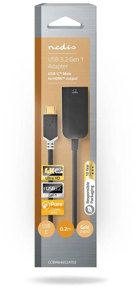Nedis USB-C HDMI Adapter CCBW64652AT02 - 4K@60Hz - 20cm - Antraciet