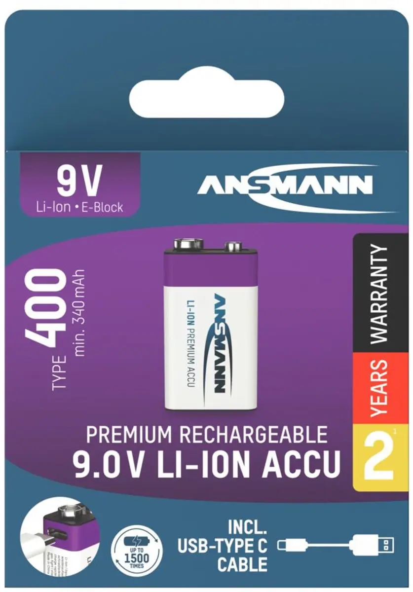Ansmann Oplaadbaar Batterij 9-voudig USB-C - Paars