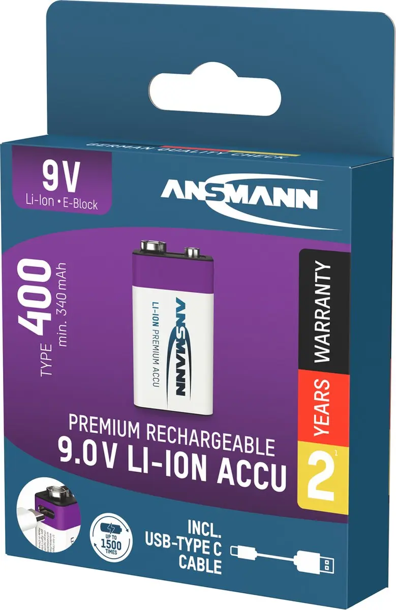 Ansmann Oplaadbaar Batterij 9-voudig USB-C