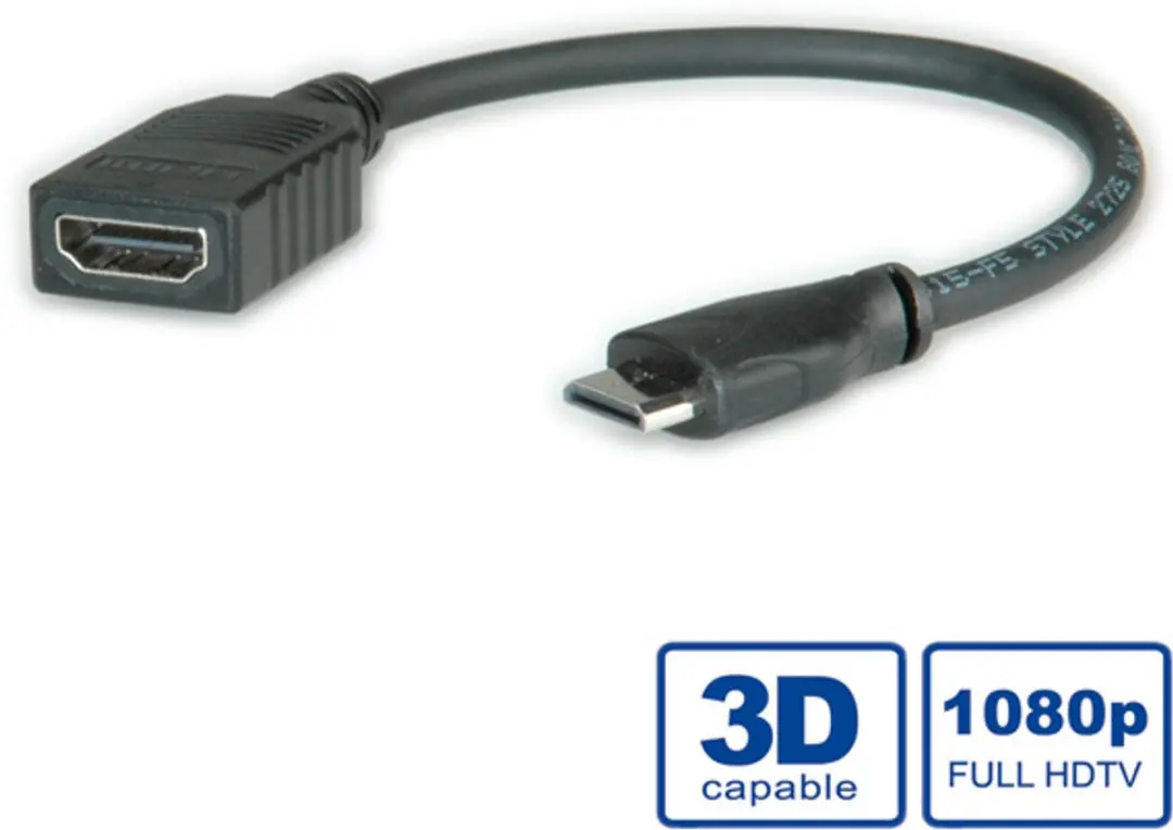 Roline HDMI High Speed Kabel - Mini HDMI naar HDMI 0,15m - Zwart