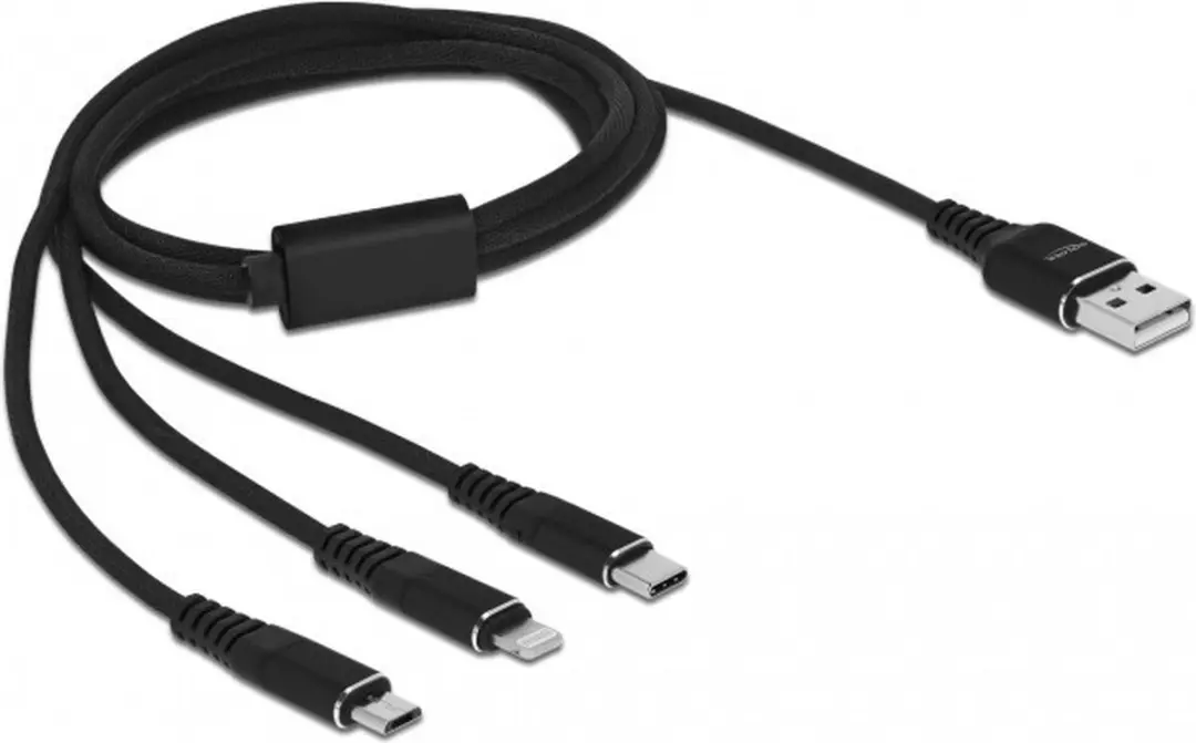 Delock USB 3-in-1 Opladerkabel 1m - Type-A/Lightning/Micro-USB/USB-C - Zwart