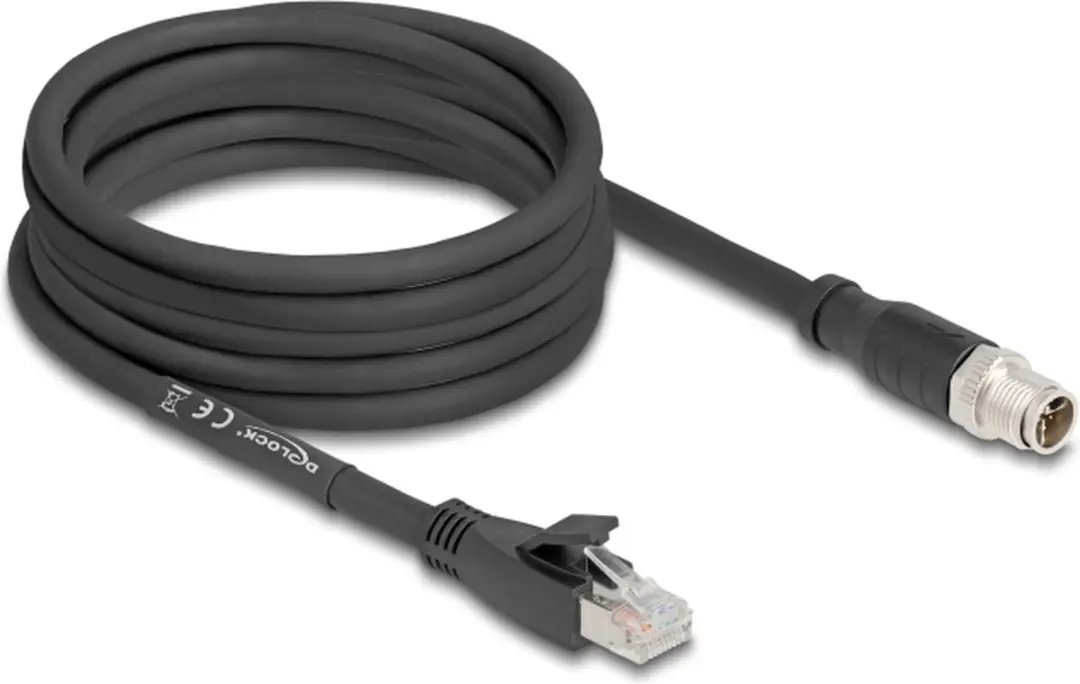 Delock M12 8-pins X-gecodeerd Industriële Netwerkkabel CAT5e 5m - Zwart