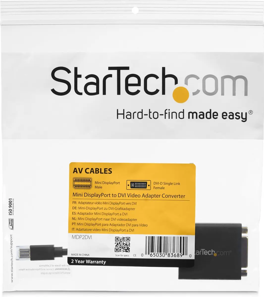 Startech MDP2DVI Mini DisplayPort naar DVI Adapter - Zwart