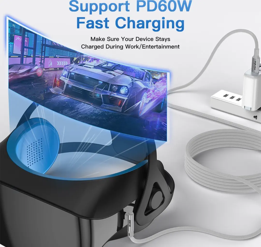 NÖRDIC USB-C Kabel 5m - Wit - USB3.2 Gen1