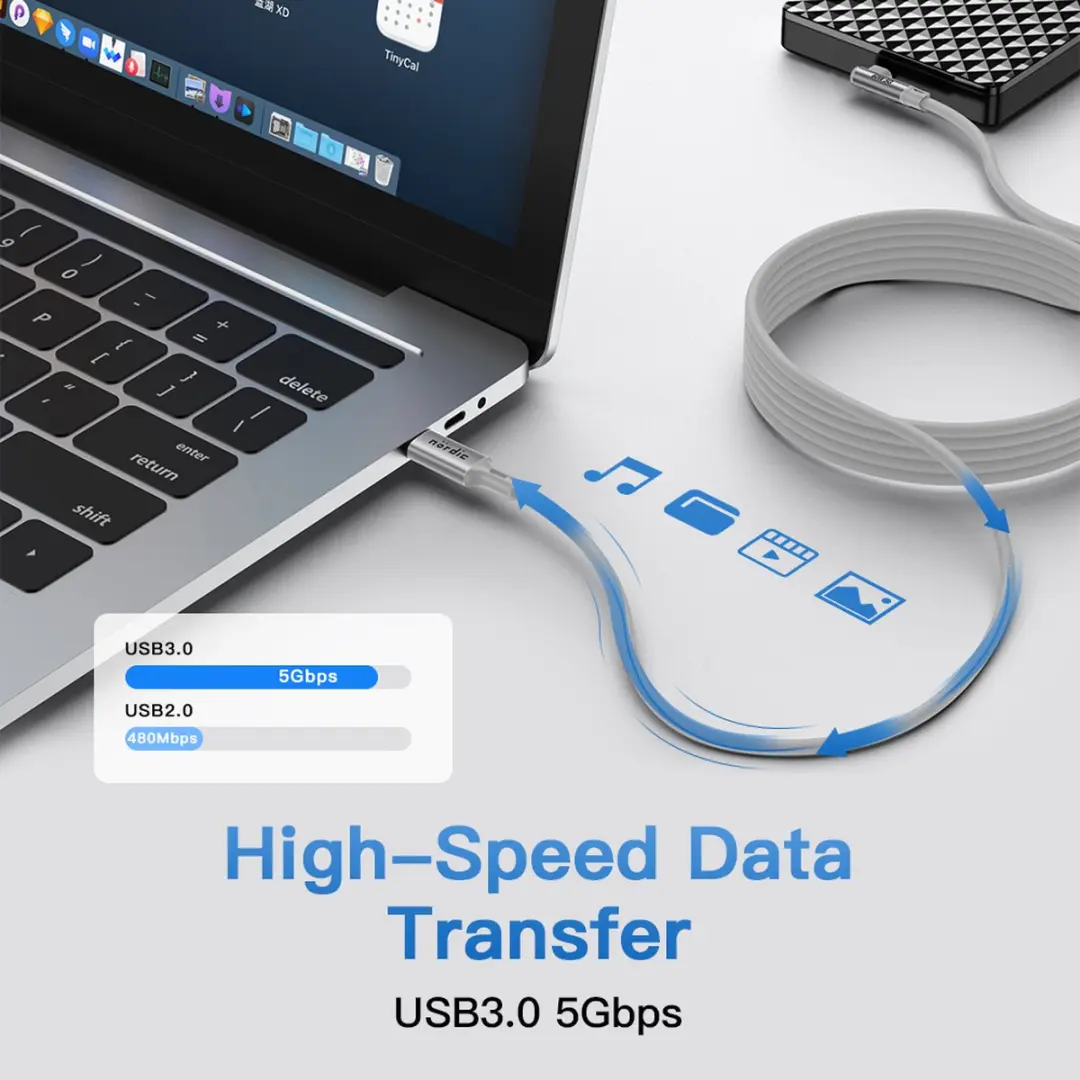 NÖRDIC USB-C Kabel 5m - Wit - USB3.2 Gen1