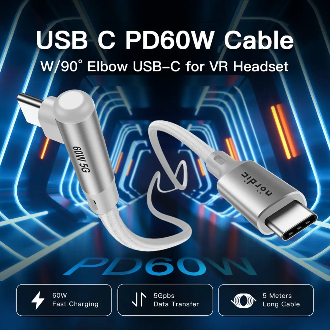 NÖRDIC USB-C Kabel 5m - Wit - USB3.2 Gen1