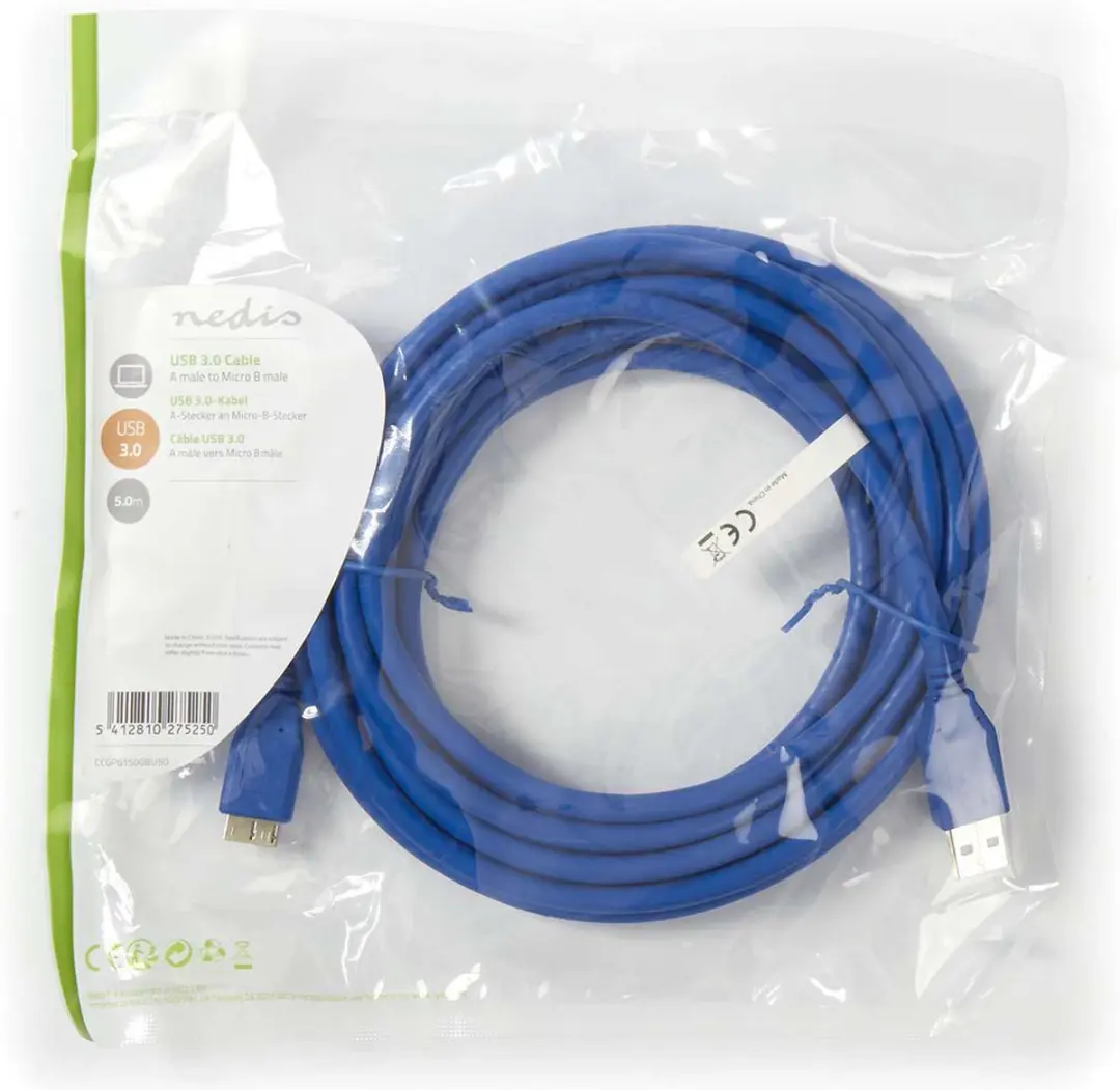 Nedis USB 3.2 Gen 1 A-MicroB Kabel 5m - Blauw