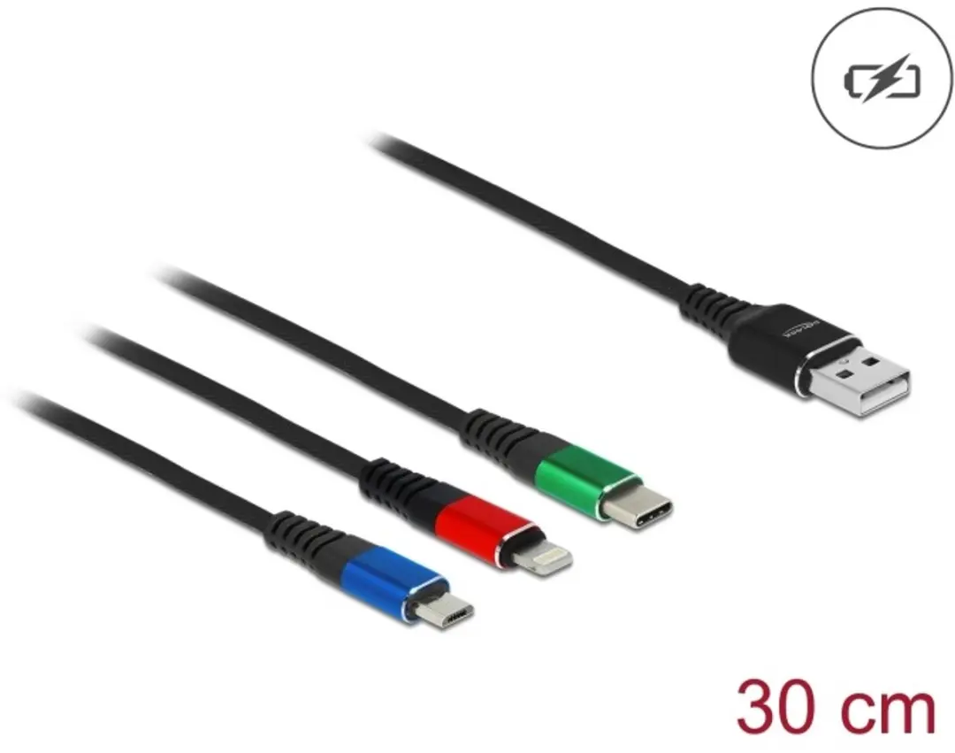 Delock USB 3-in-1 Opladerkabel 30cm