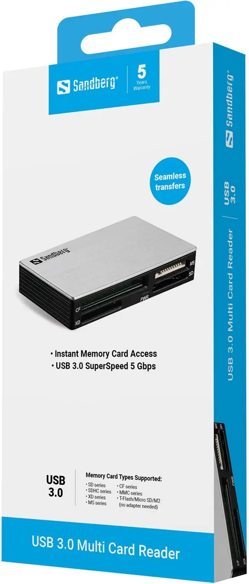 Sandberg 133-73 USB 3.0 Multi Card Reader - Zwart/Grijs