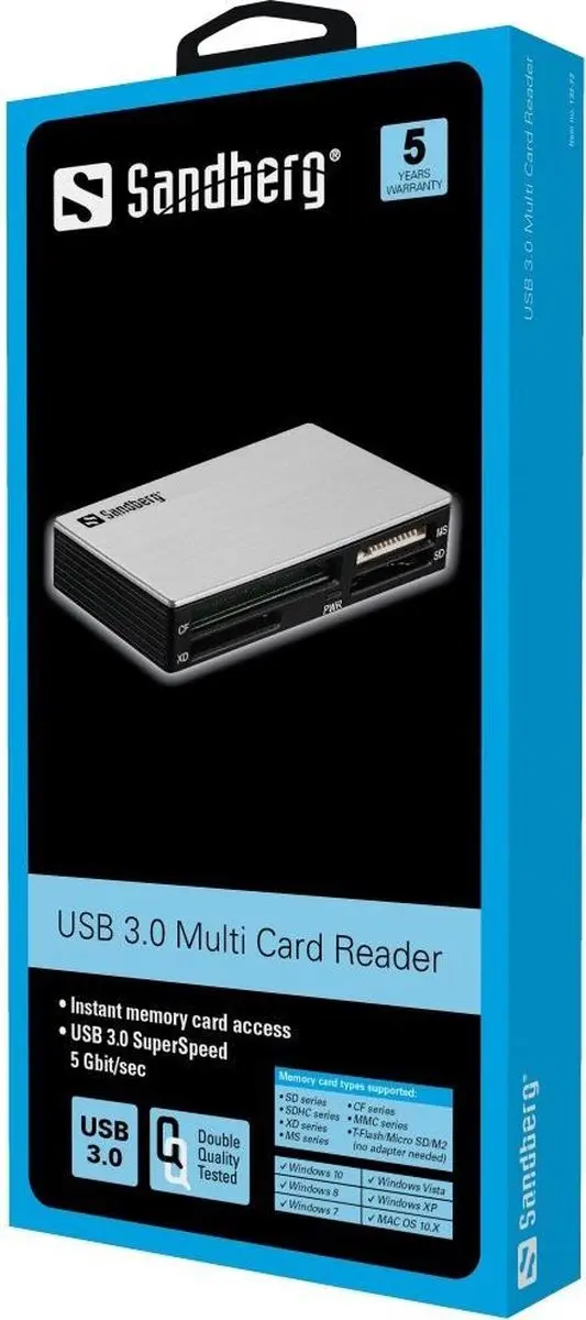 Sandberg 133-73 USB 3.0 Multi Card Reader - Zwart/Grijs