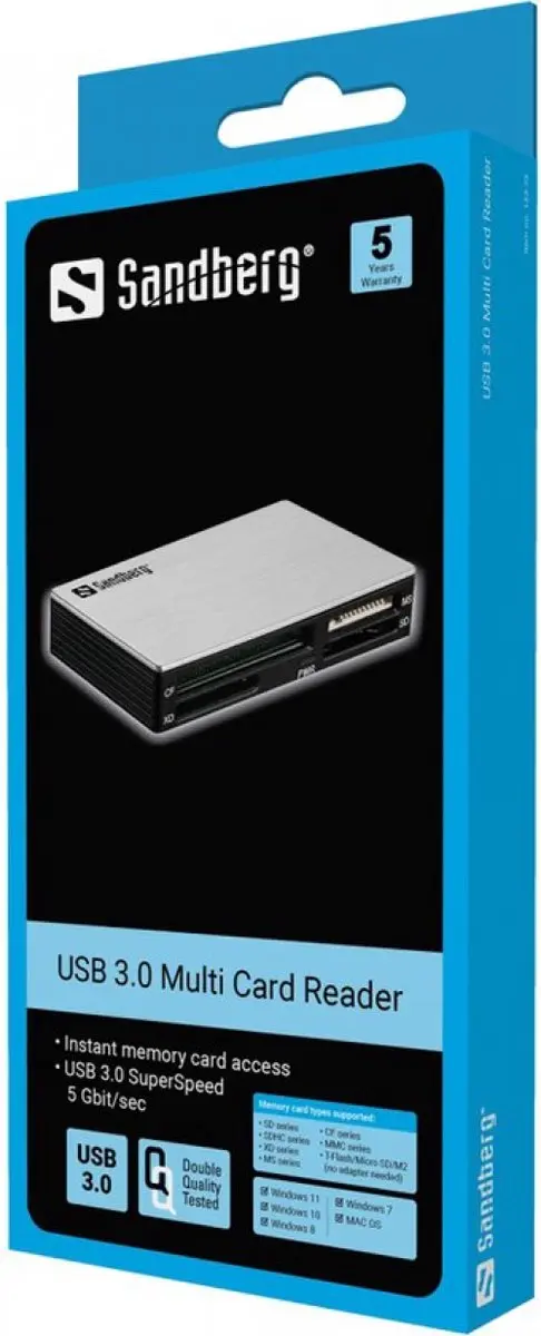 Sandberg 133-73 USB 3.0 Multi Card Reader - Zwart/Grijs