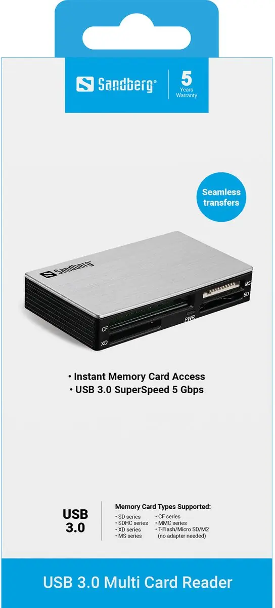 Sandberg 133-73 USB 3.0 Multi Card Reader - Zwart/Grijs