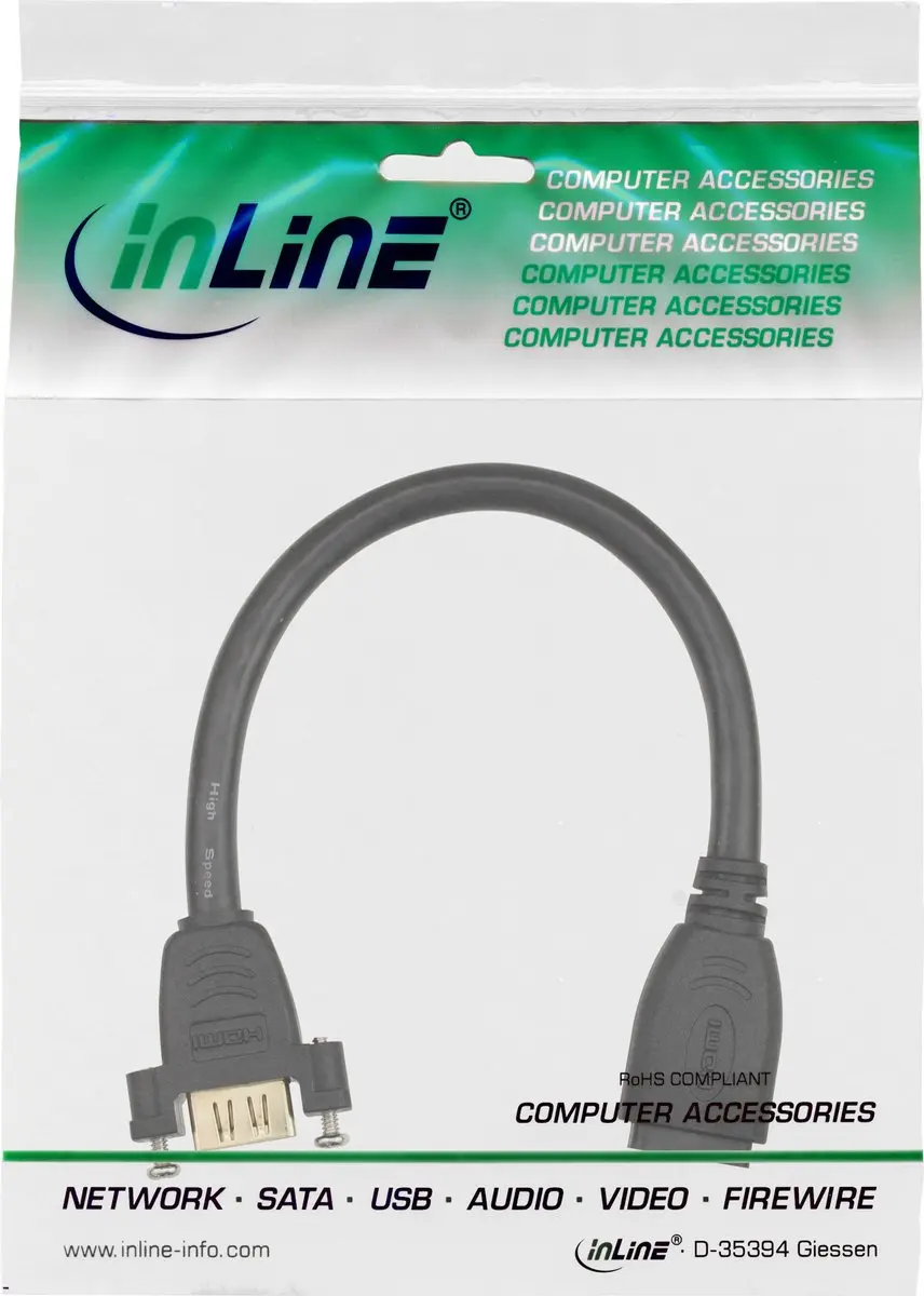 InLine HDMI Koppelstuk 1.4 0,20m - Zwart