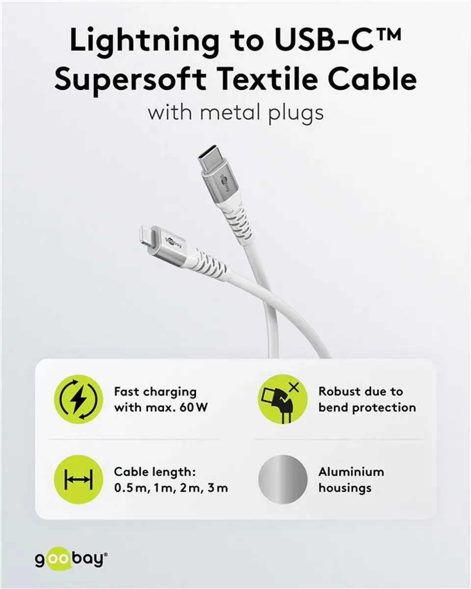 Goobay Lightning USB-C Kabel 60W - 0,5m Wit