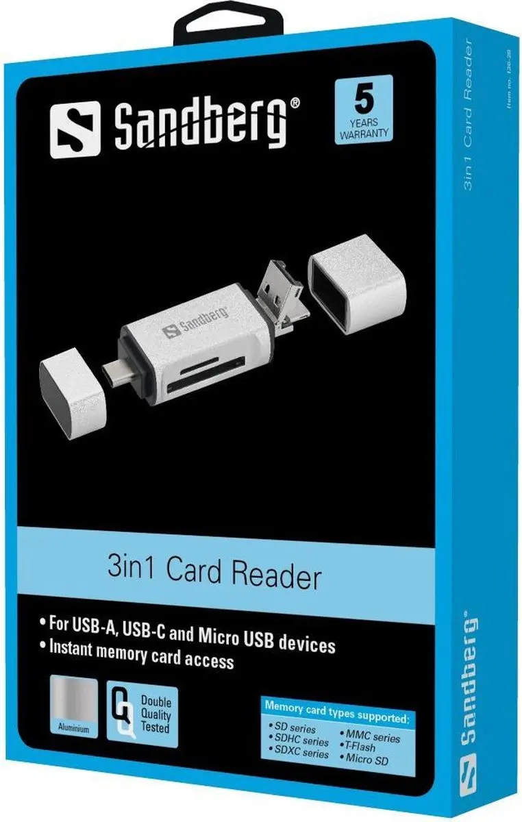 Sandberg 136-28 Card Reader - USB-C/USB/MicroUSB - Zilver