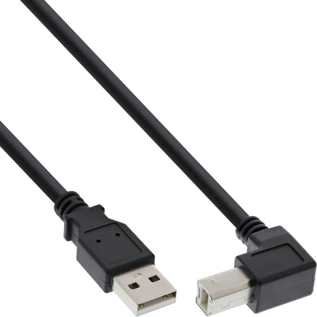 InLine USB-A naar haakse USB-B Kabel 2m - USB 2.0 - Zwart