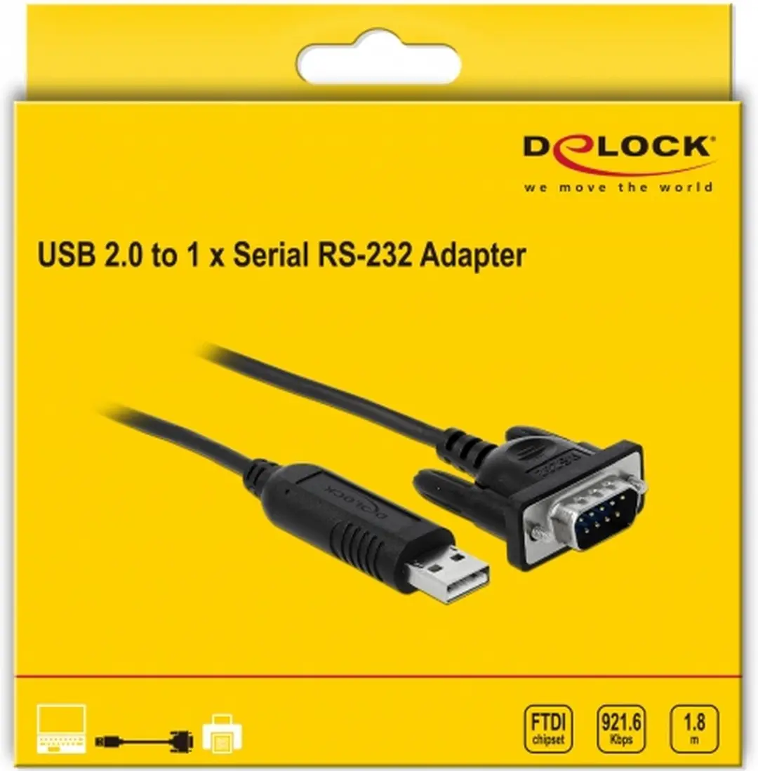 Delock USB-A naar RS232 Adapter 9-pins SUB-D - 1,8m - Zwart