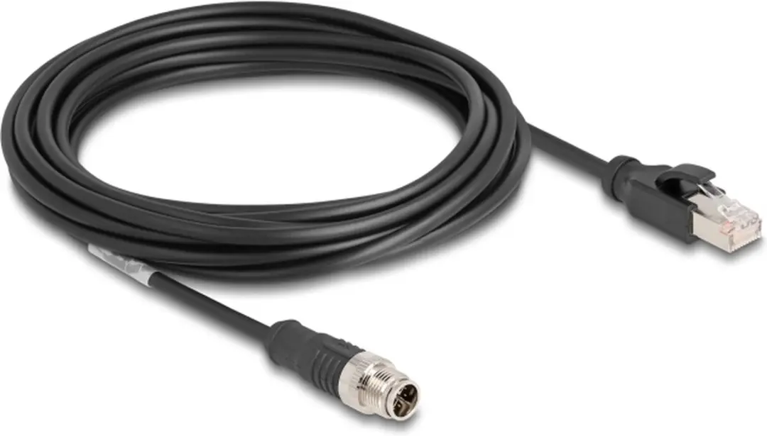 Delock M12 X-coded Kabel 8-pin Male naar RJ45 Male - 5m - Zwart