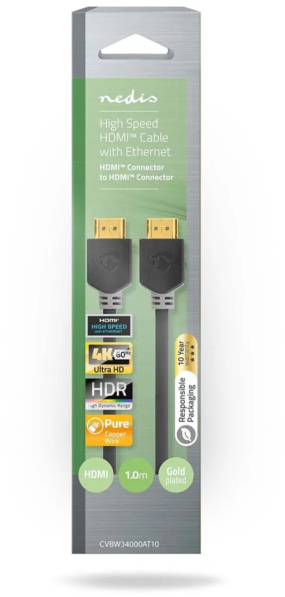 Nedis High Speed HDMI-Kabel CVBW34000AT10 - 4K@60Hz - 1m - Antraciet