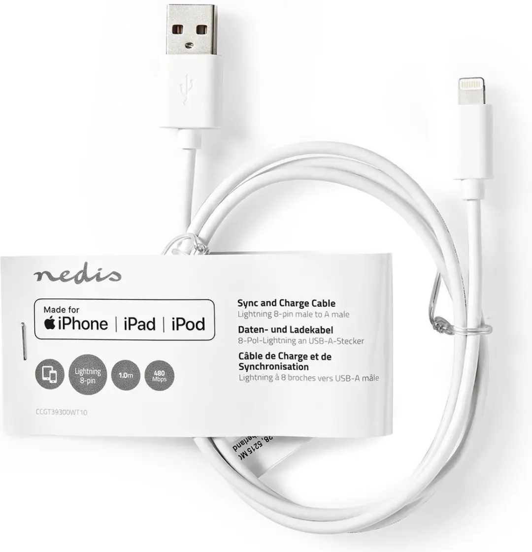Nedis Lightning Kabel USB-A 1m - Wit