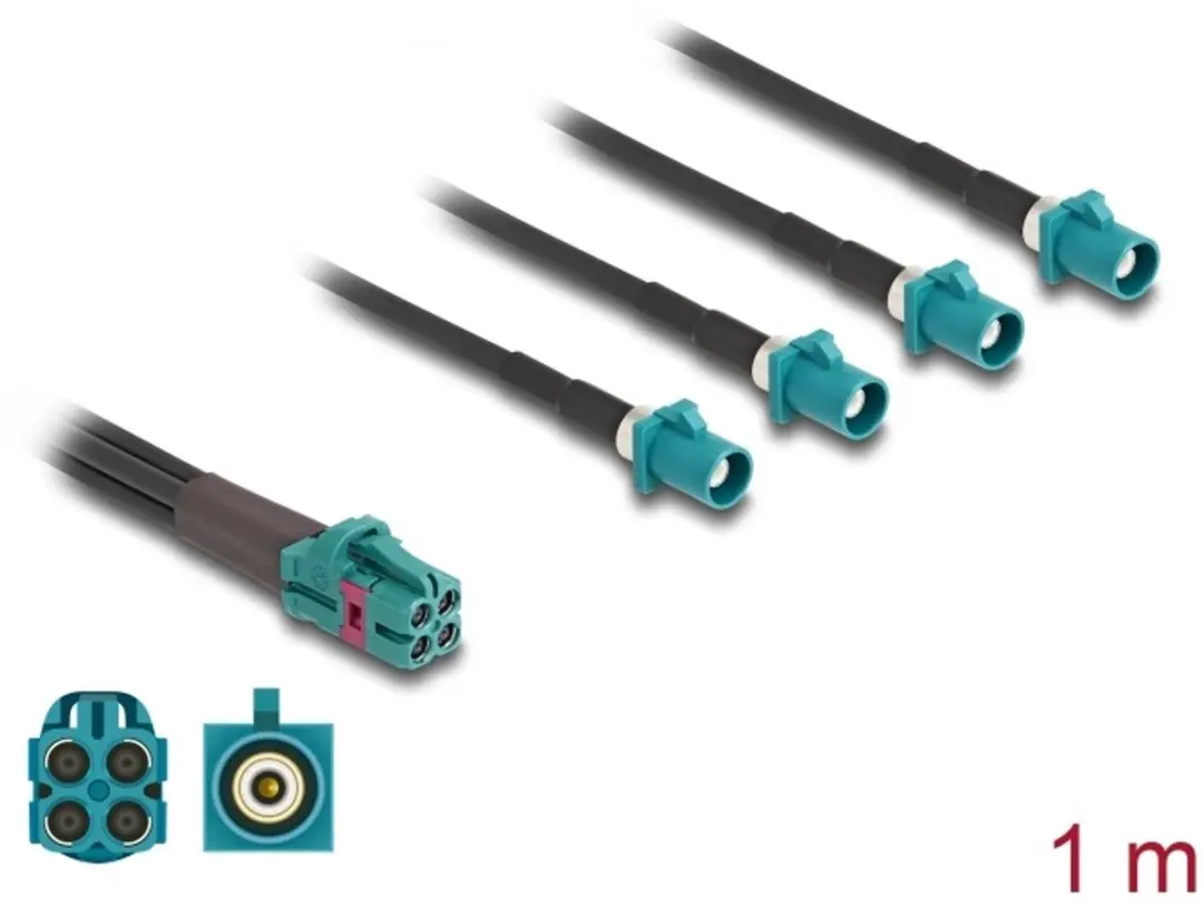 Delock Mini FAKRA Z Jack Quad naar 4x FAKRA Z B-Type - Zwart/Blauw