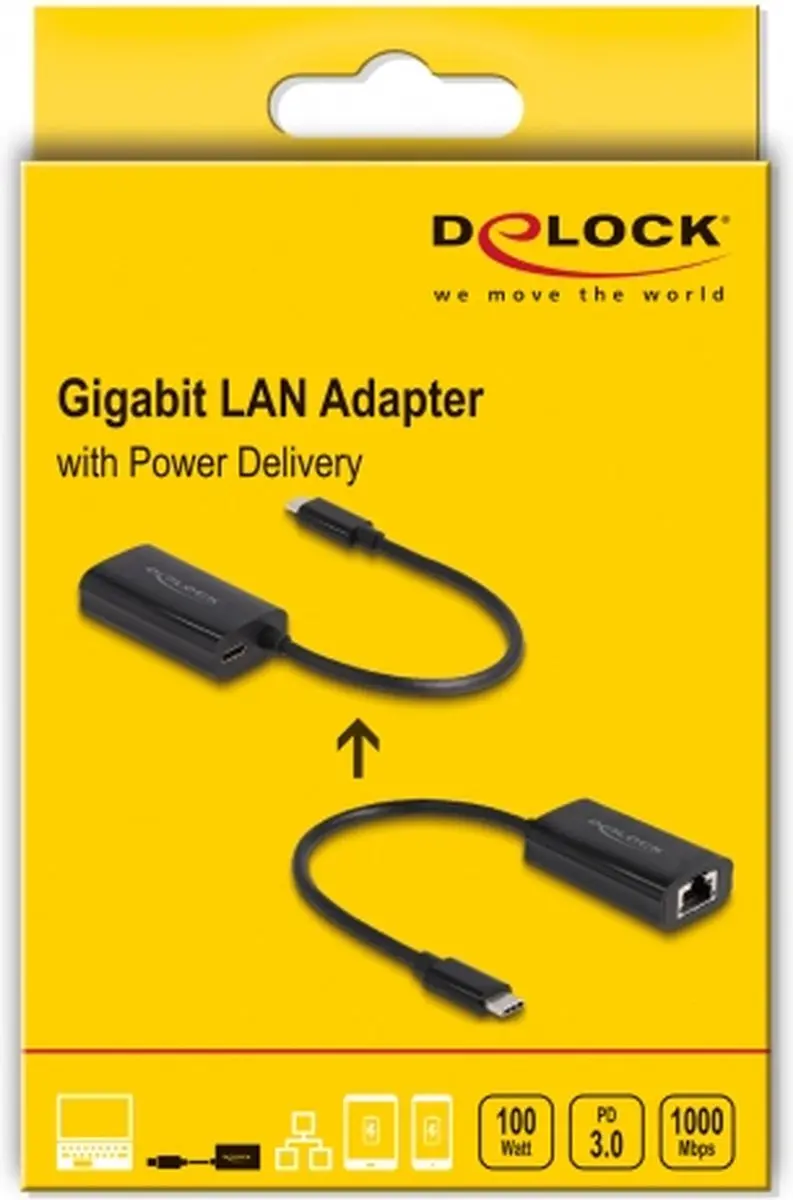 Delock USB-C naar Gigabit LAN Adapter 100W - Zwart