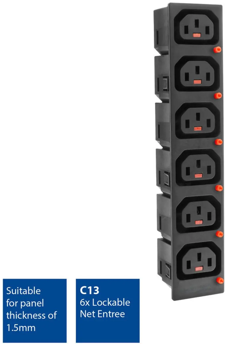 ACT C13 IEC Lock Net Entree PA135015BK6 - 6x Uitgang - Zwart