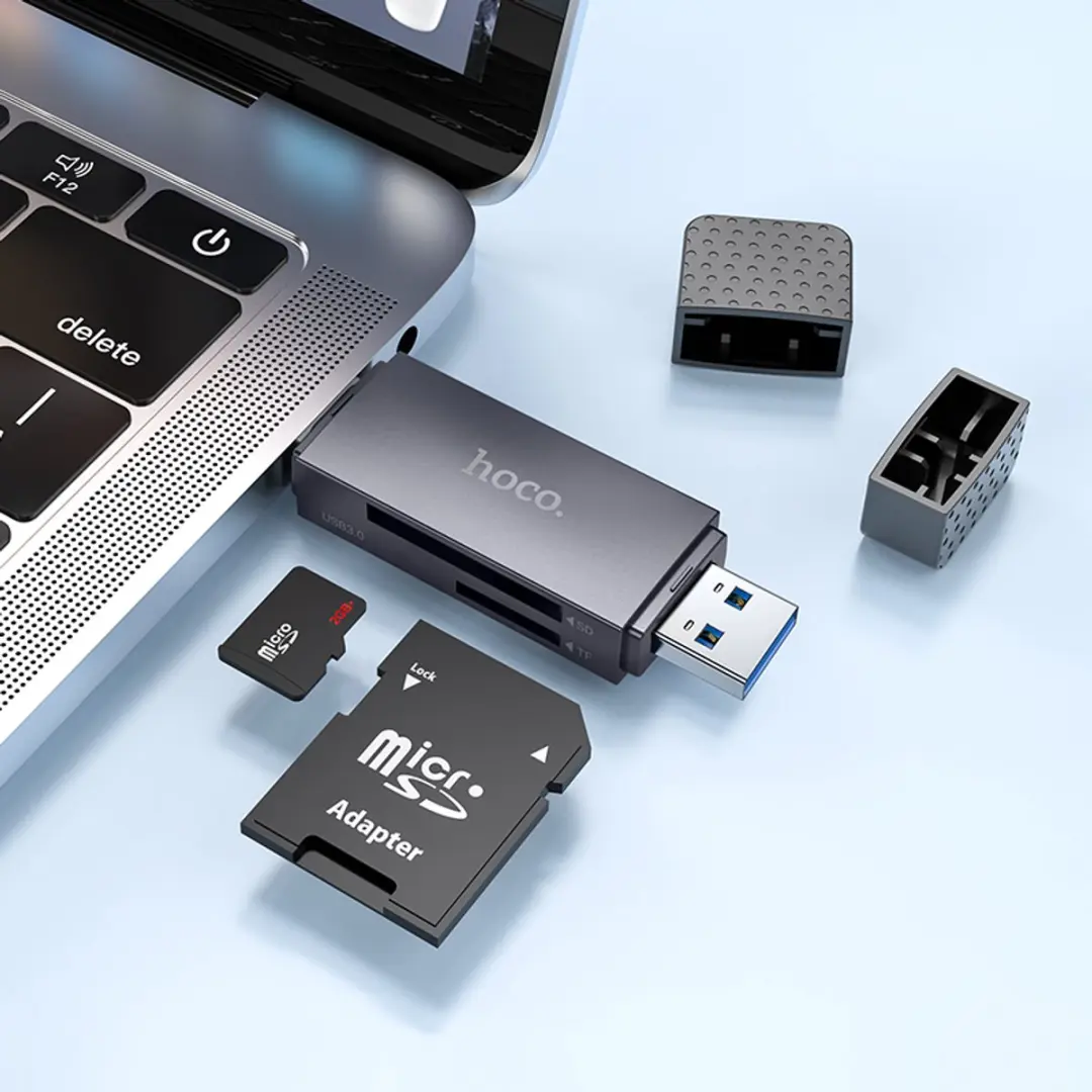Hoco 2-in-1 Card Reader USB-C/USB 3.0 - Grijs