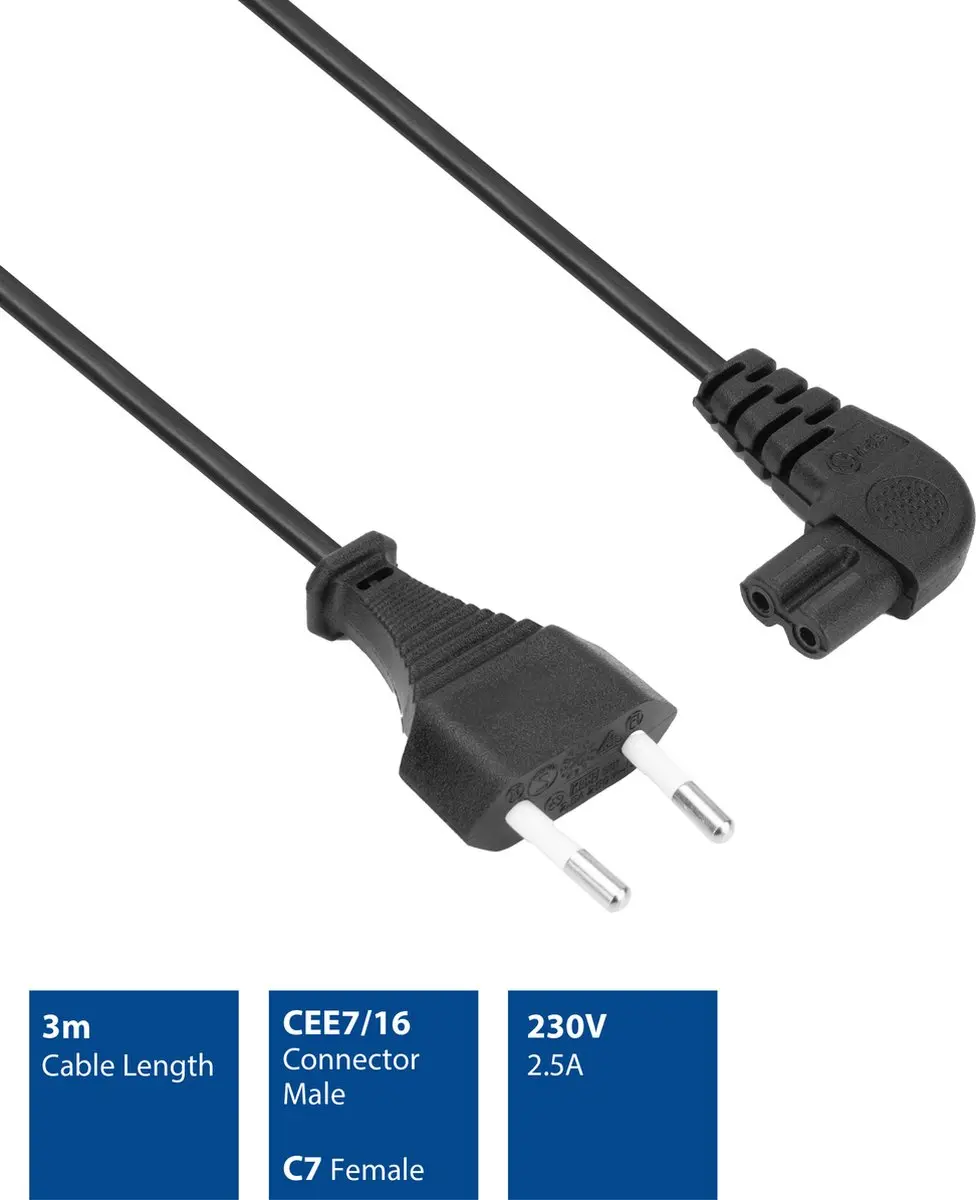 ACT AK5421 Netsnoer Euro C7 - 3m - Zwart