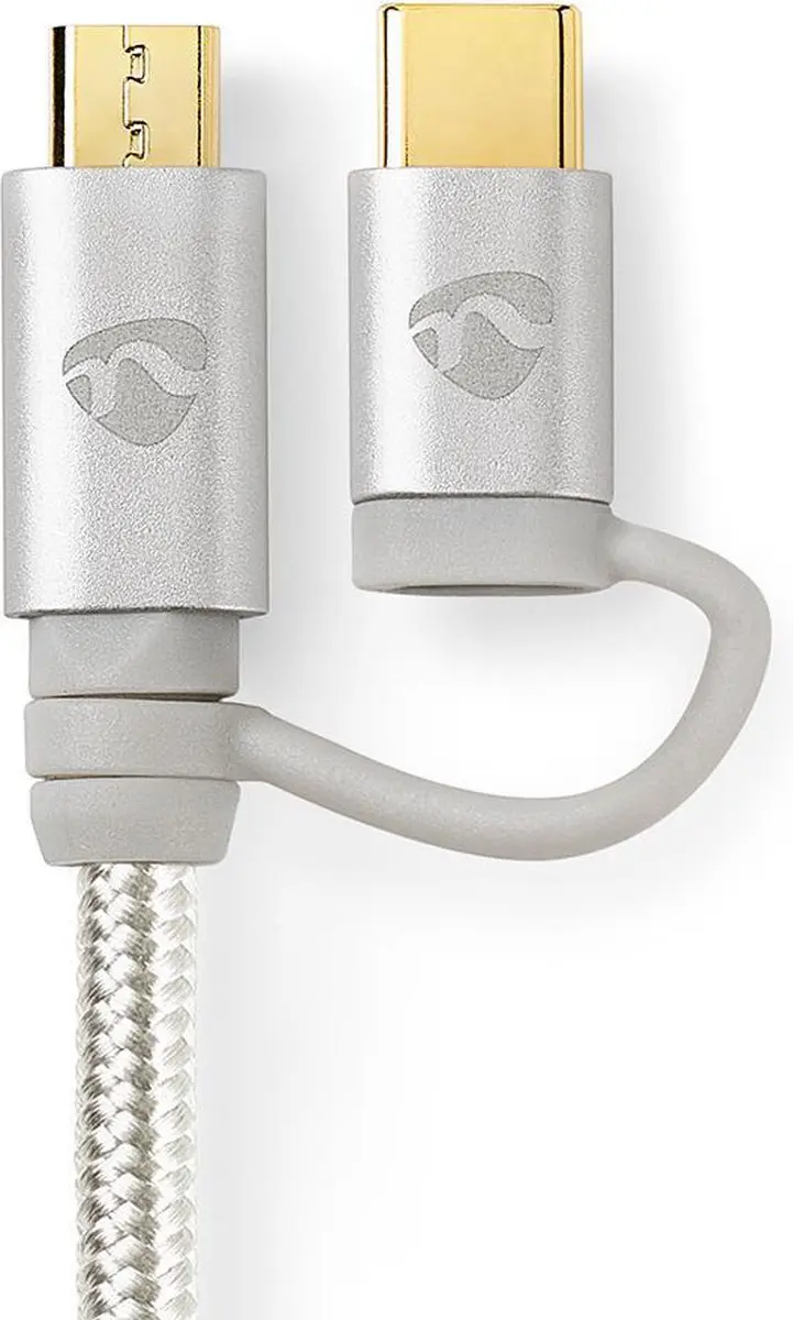 Nedis 2-in-1 USB 2.0 Kabel USB-A naar USB-C 480 Mbps 1m - Aluminium