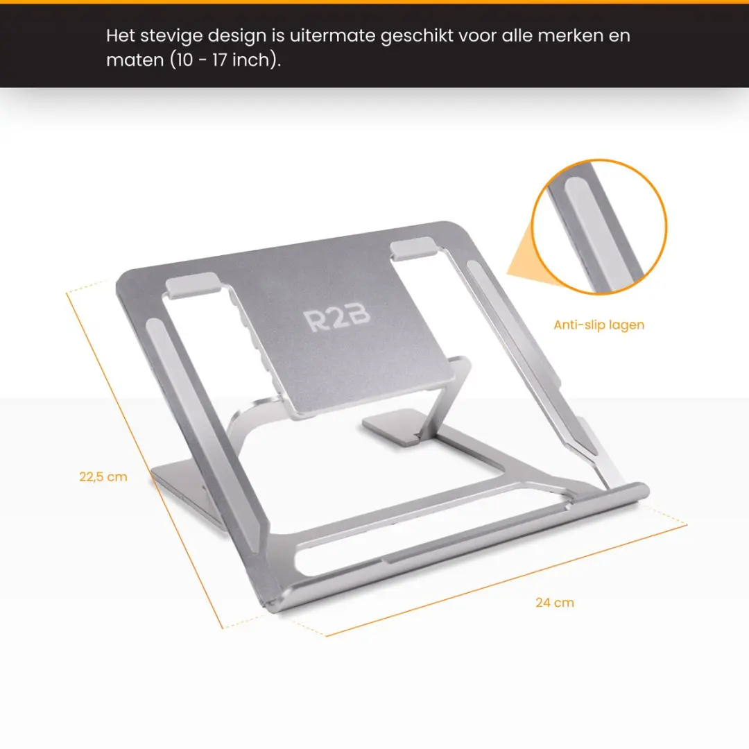 R2B Laptopstandaard Verstelbaar 10-17" - Zilver - afbeelding 6 van 6