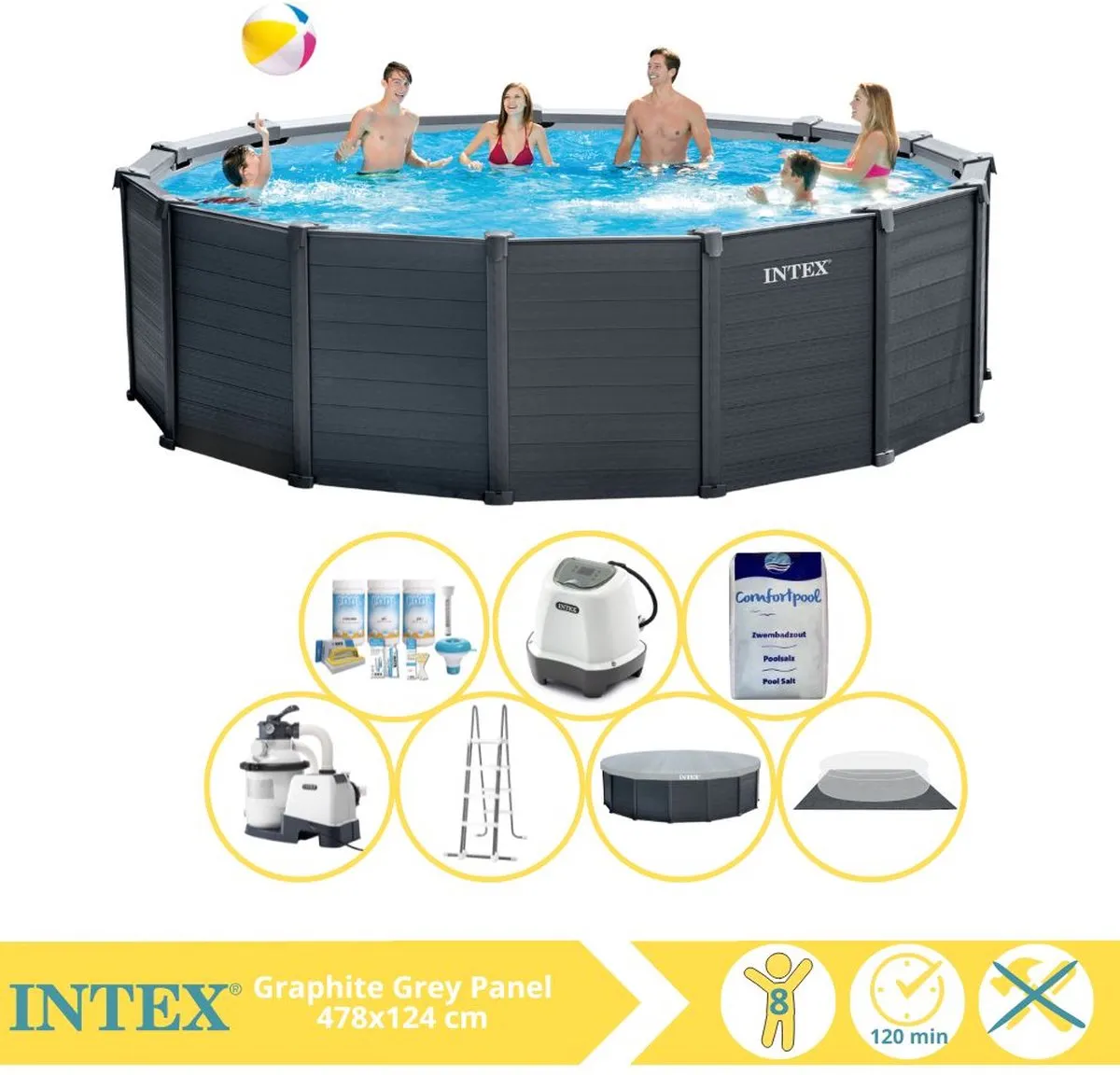 Intex Graphite Gray Panel Opzetzwembad 478x124cm