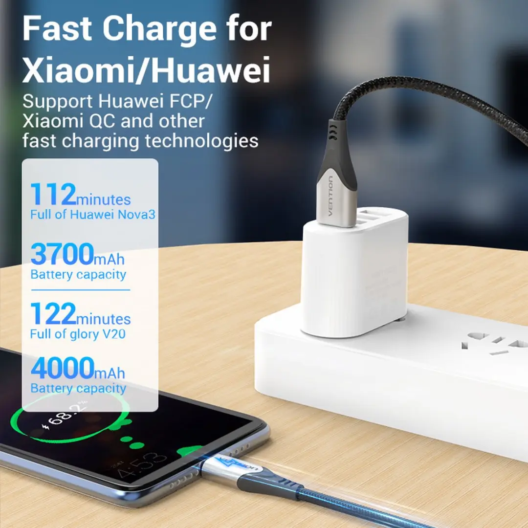 Vention CODHG USB 2.0 Kabel 1,5m USB-A naar USB-C - Aluminium/Zwart