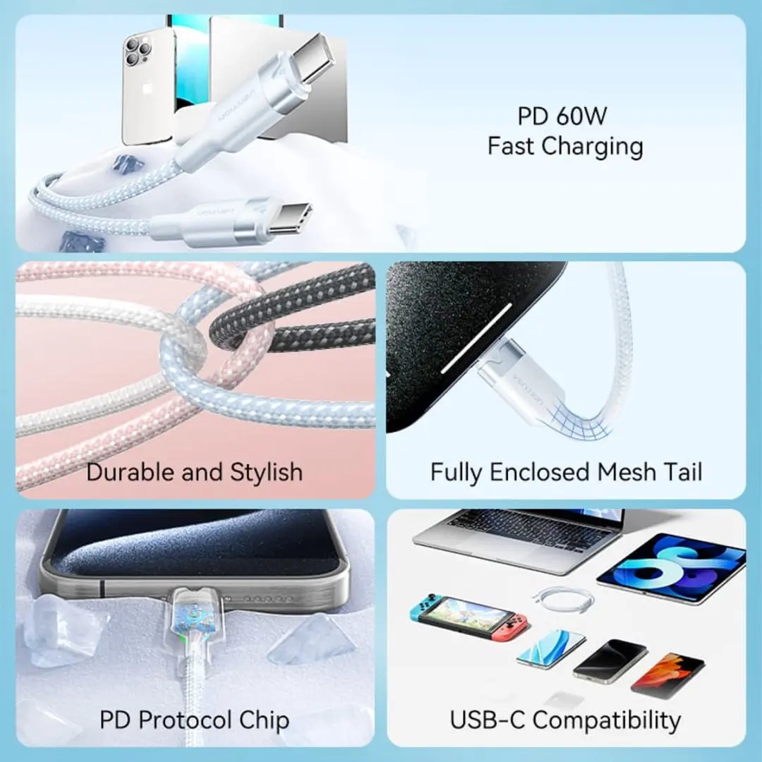 Vention USB 2.0 Type-C Kabel 1M TRDBF - 3A Snelladen 60W