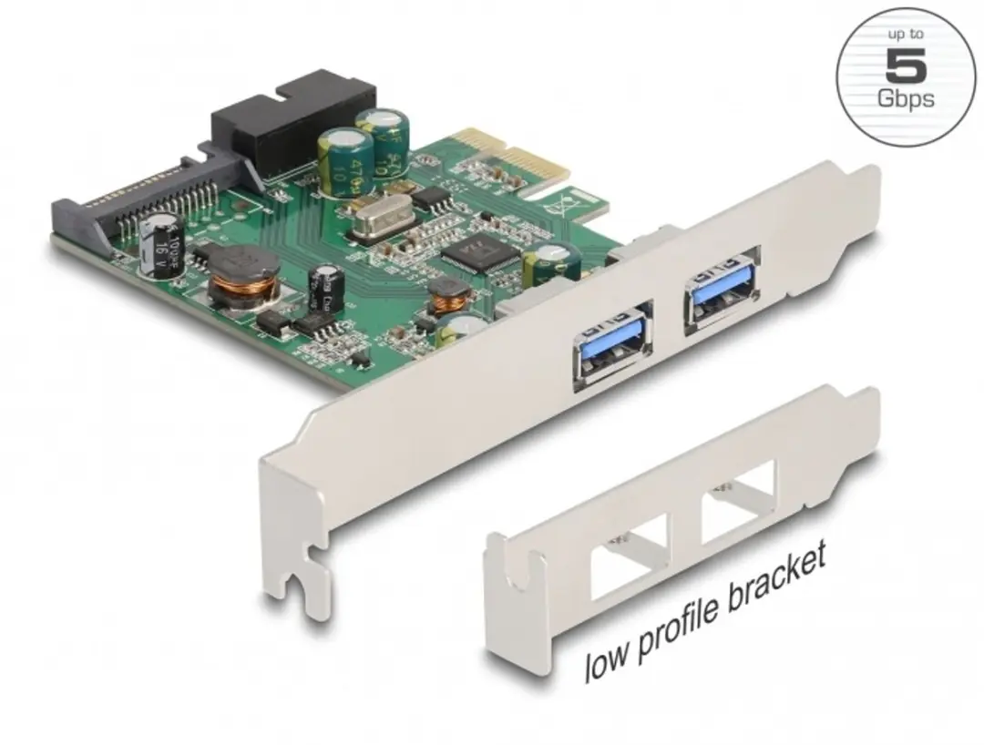 Delock PCIe Kaart 2x USB 3.2 Gen 1 Type-A + 1x Header