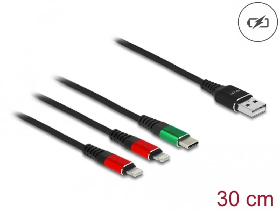 Delock USB 3.0 Kabel 3-in-1 Type-A naar 2x Lightning/USB-C 30cm