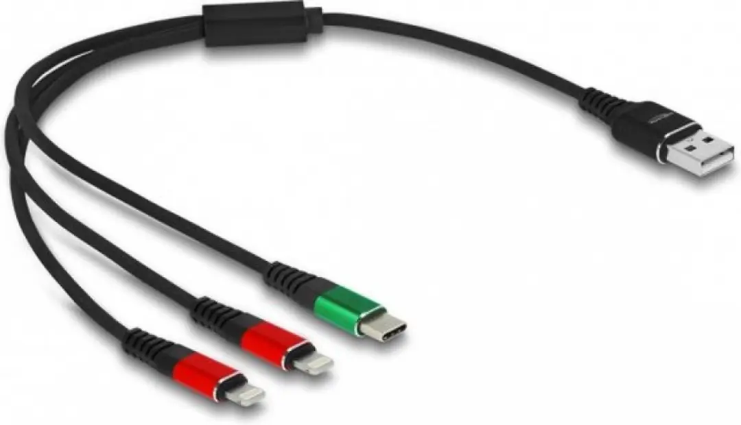 Delock USB 3.0 Kabel 3-in-1 Type-A naar 2x Lightning/USB-C 30cm - Zwart