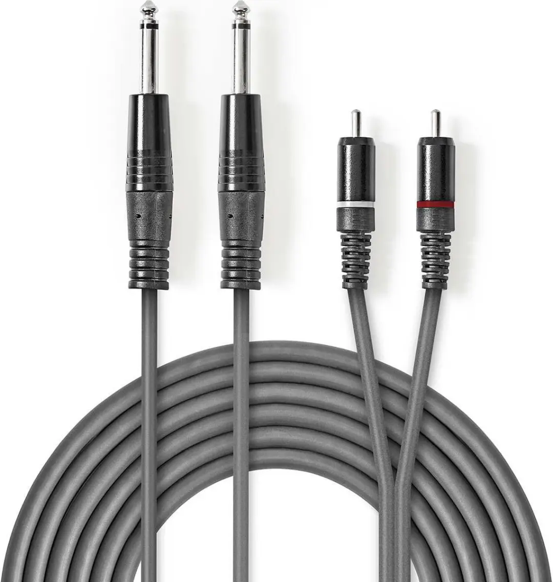 Nedis Stereo-Audiokabel 5m - 2x 6,35mm Male / 2x RCA Male - Donkergrijs
