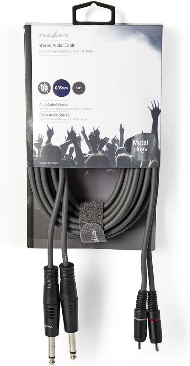 Nedis Stereo-Audiokabel 5m - 2x 6,35mm Male / 2x RCA Male - Donkergrijs